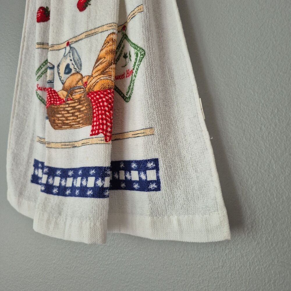 Rustic Farmhouse Sweet Home Bread Basket Strawberry Motif Kitchen Hanging Towel - Picture 2 of 8